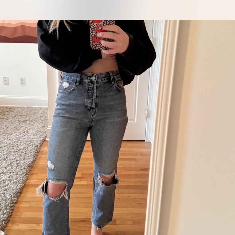 Trendy Distressed Blue Jeans